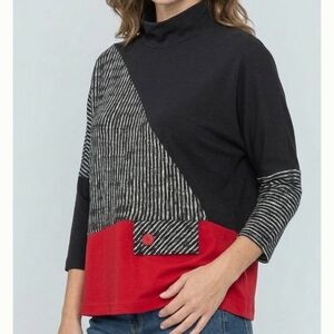 IC COLLECTION Color Block Dolman Sleeve Top Zip Back Art To Wear Lagenlook